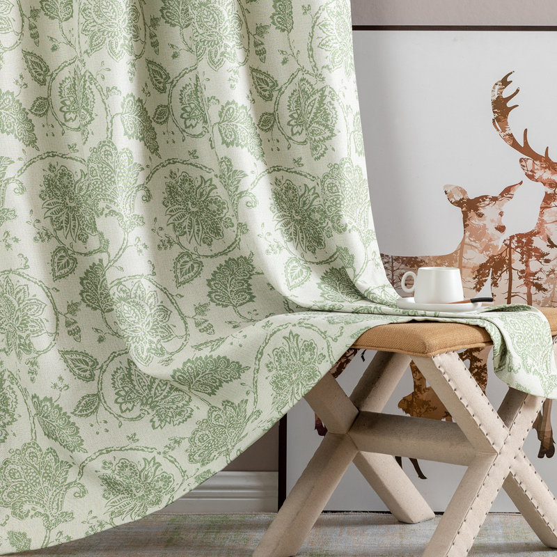 Cannedy Vintage Floral Curtains for Living Room Bedroom, 52" W x 65" L, Green