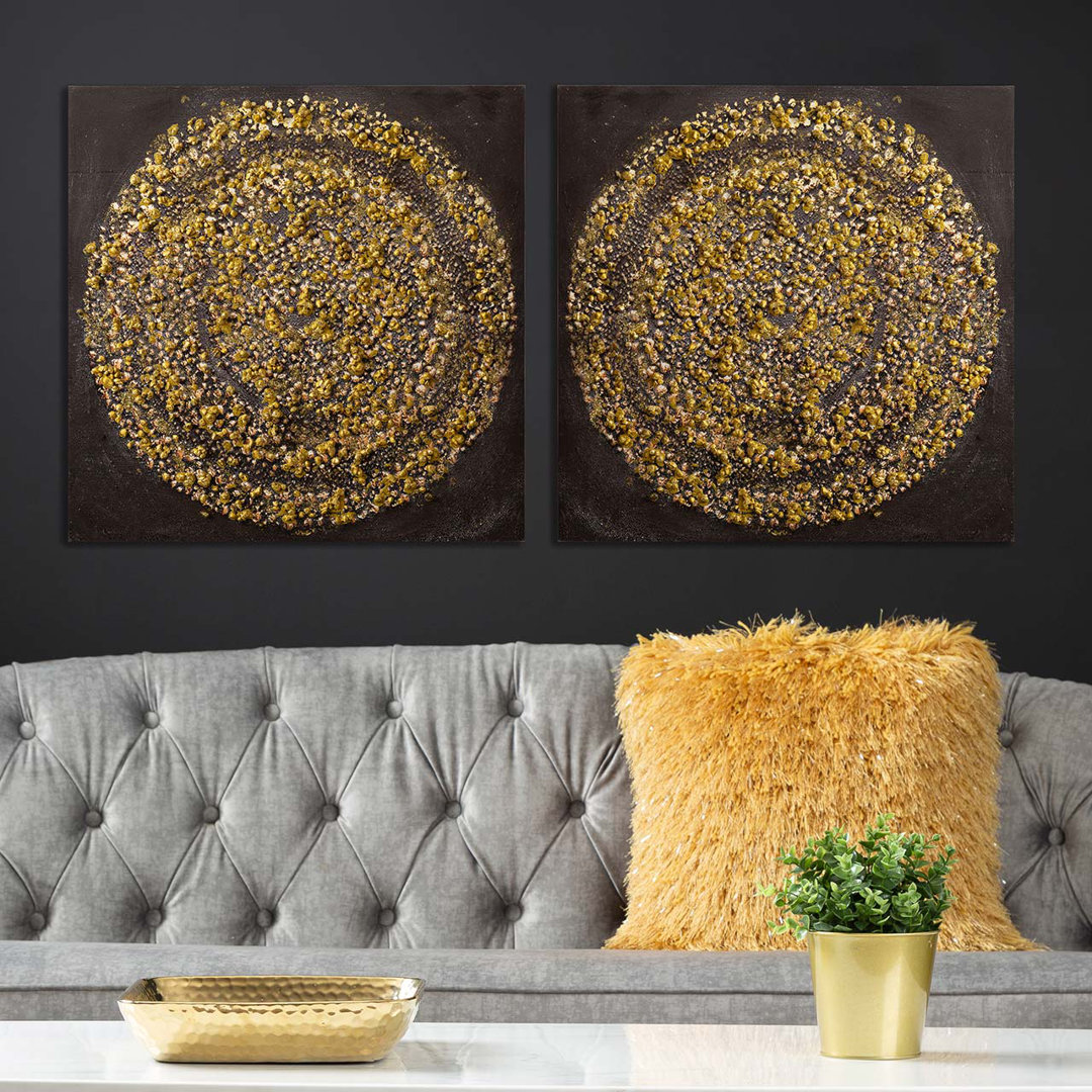 Schwarz & Gold Abstrakte Wandkunst für Schlafzimmer & Wohnzimmer, Spiralförmige Leinwandmalerei