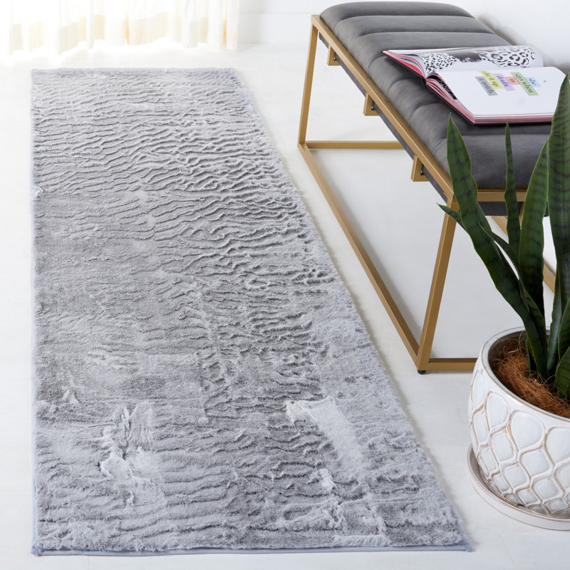 Faux Rabbit Fur Performance Machine Washable Solid Color Rug, Runner 2'6" x 8'