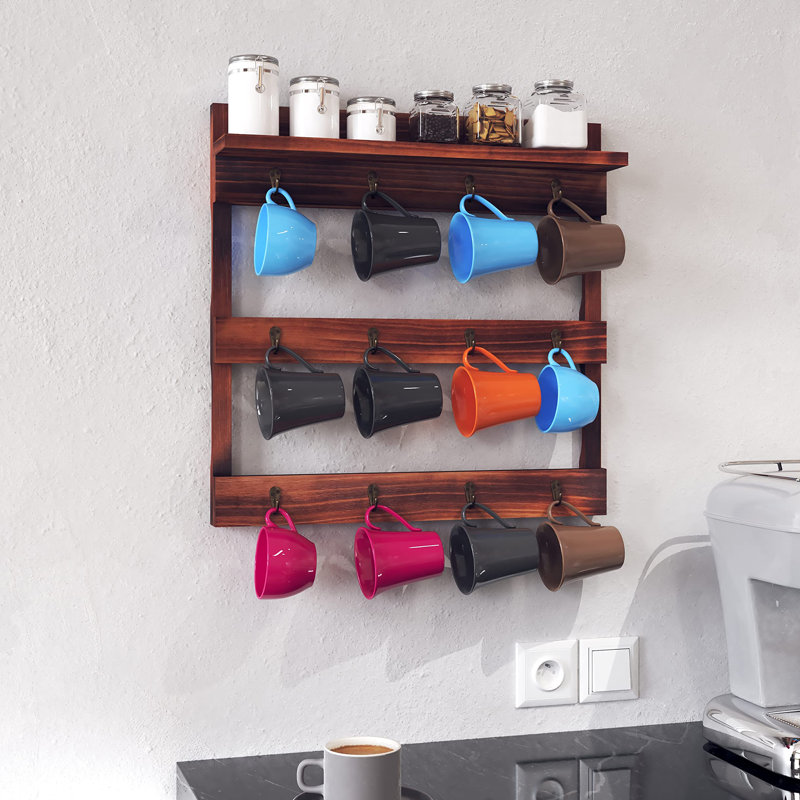 Rustic Mug Rack Wall Mounted, Rustic Brown