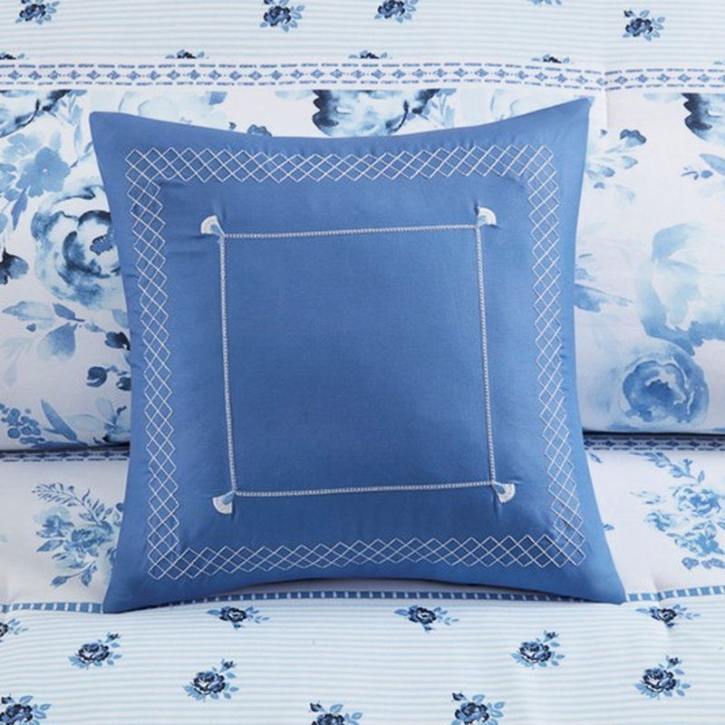 Literie simple / simple TG avec rayures florales, rembourrage, microbien, 2 taies décoratives et coussins décoratifs, coussins décoratifs, emballage compressé pour une livraison efficace