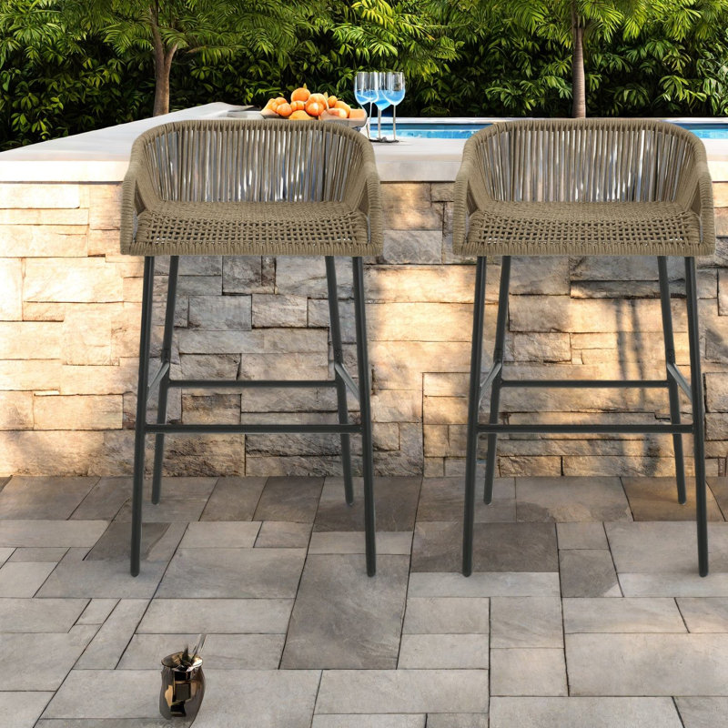 Tabourets de bar confortables pour le patio, divertissement extérieur moderne en corde de métal