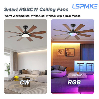 52 Inch Ceiling Fans with Lights, Brown Ceiling Fan with Light and Remote Control, Reversible DC Motor, 3CCT, Dimmable, Timer, Noiseless, Ceiling Fan for Bedroom Living Room, Indoor/Outdoor Use