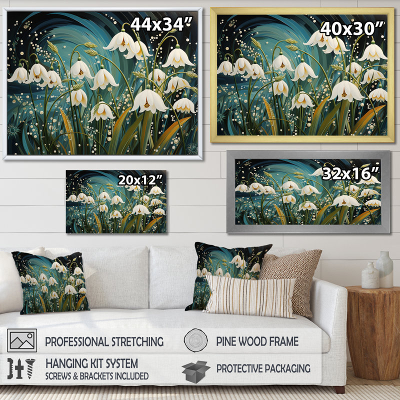 «Kolbyn White Snowdrop Symphony I», reproduction sur toile, Cadre flottant blanc, H 34 po x l 44 po x P 1,5 po