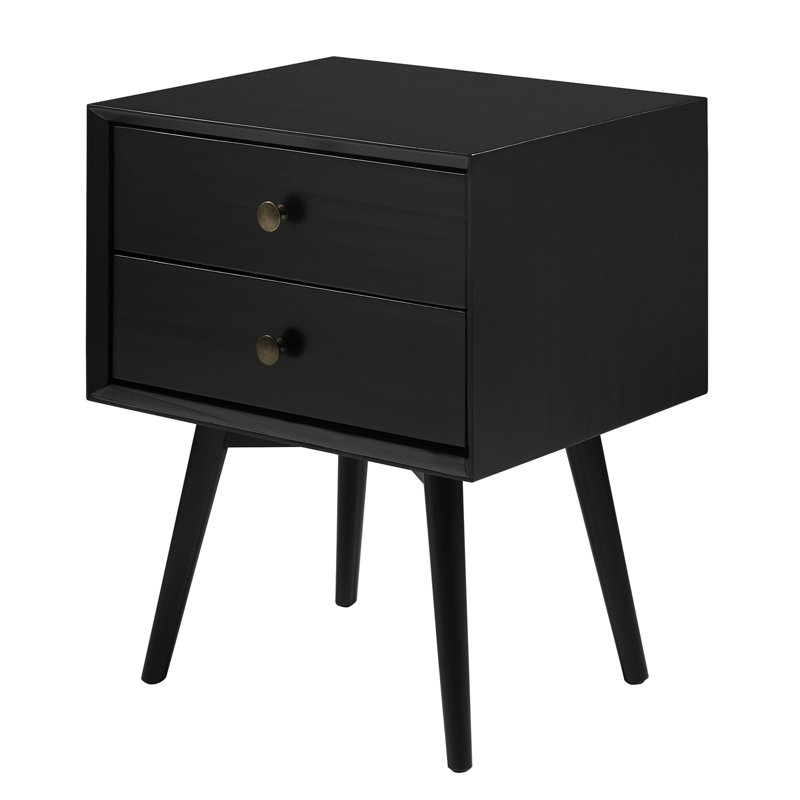 49.9 cm W Solid Wood Bedside Table, Black