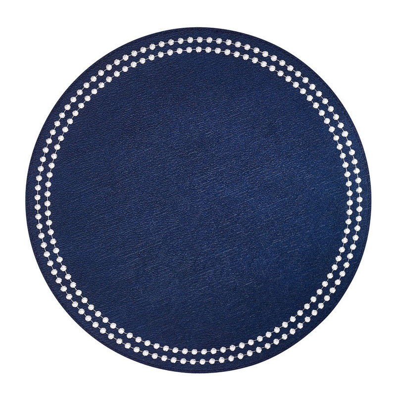 Pearls Vinyl Round Placemats, Navy/White