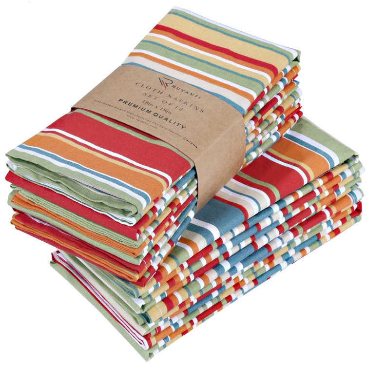 100% Cotton Multi-Stripe Square Kitchen Cloth Napkins