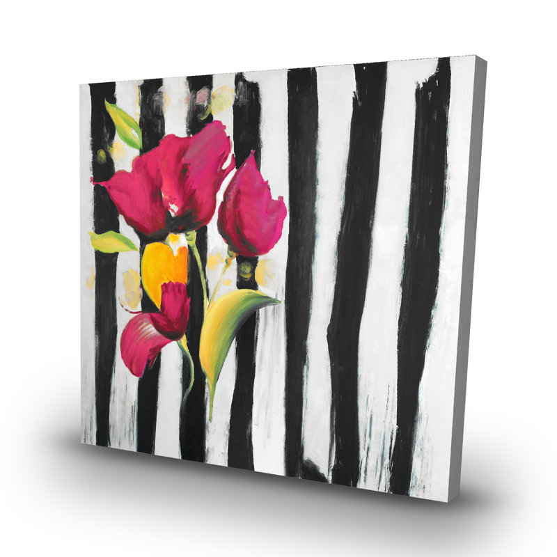 flowers on stripes - 32"x32" art on canvas