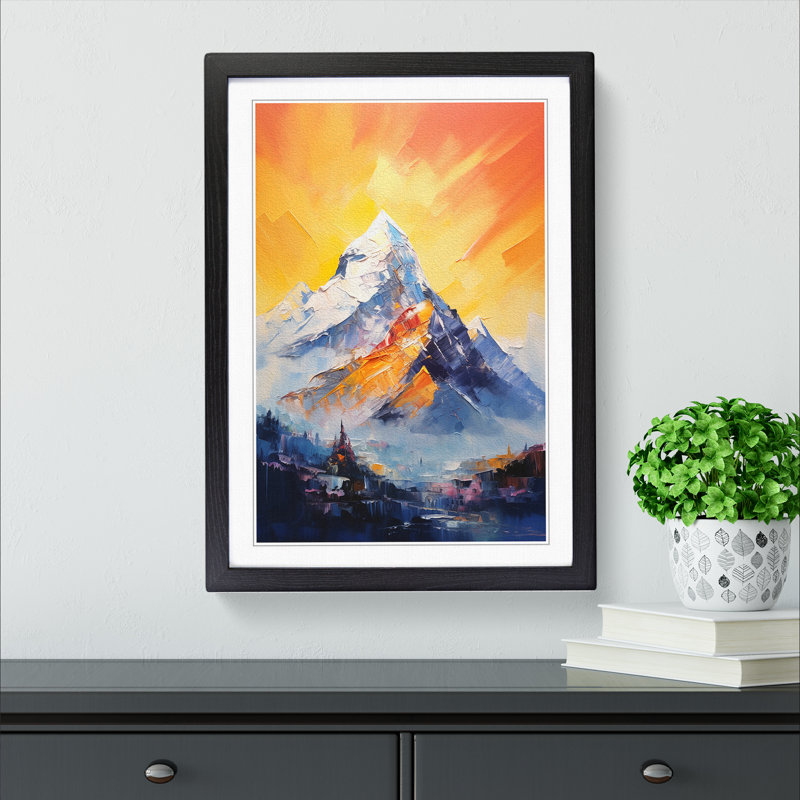 Mount Everest Gestural - Framed Print, 46cm H x 34cm W x 2cm D, Black 