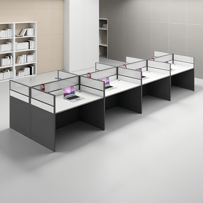 Station de travail rectangulaire pour 8 personnes avec câble