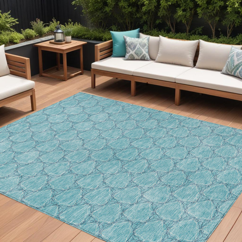 Tapis extérieur bleu sarcelle et bleu marine 9 'X 12'