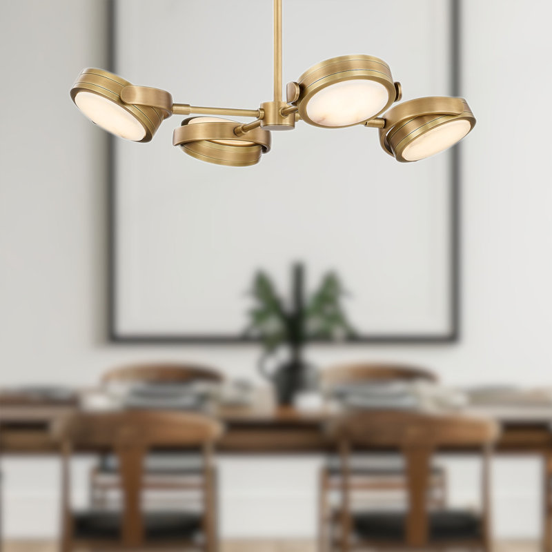 Blanco 4 - Light LED Chandelier, Vintage Brass/Alabaster