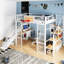 Lit mezzanine en métal blanc Space Room avec bureau, garde-robe, cerceau, glissade et escalier