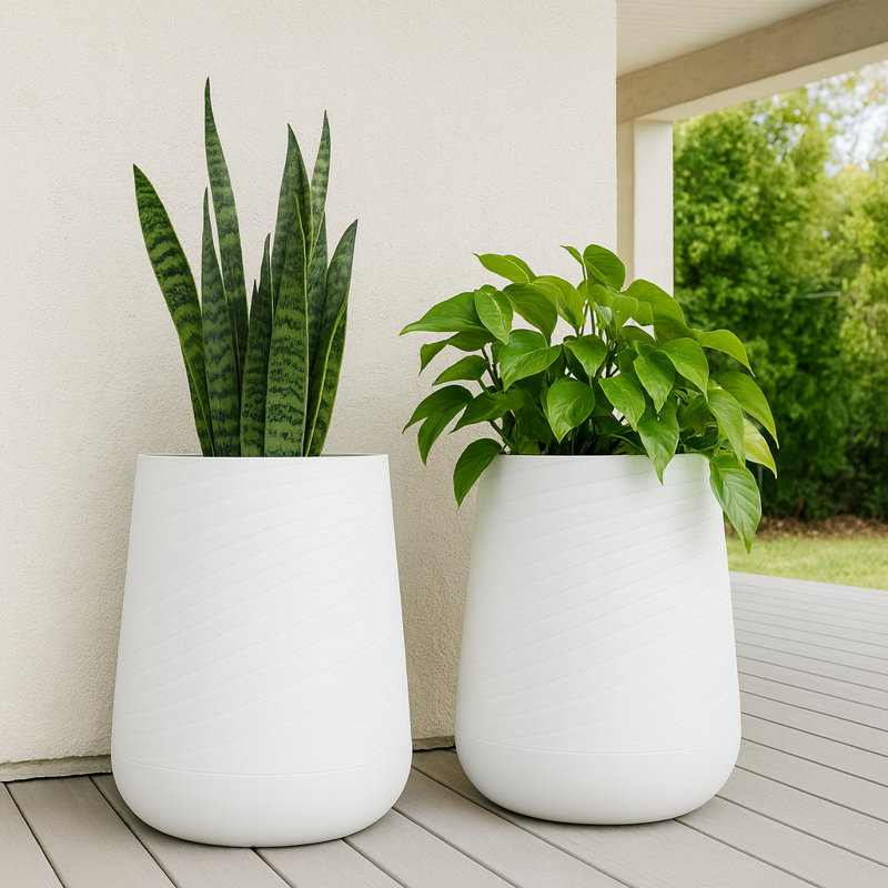 Ensemble de 2 pots de fleurs décoratifs blancs modernes à arrosage automatique pour l'intérieur, pot de fleurs contemporain de 19 po, décoration de bureau, cadeau