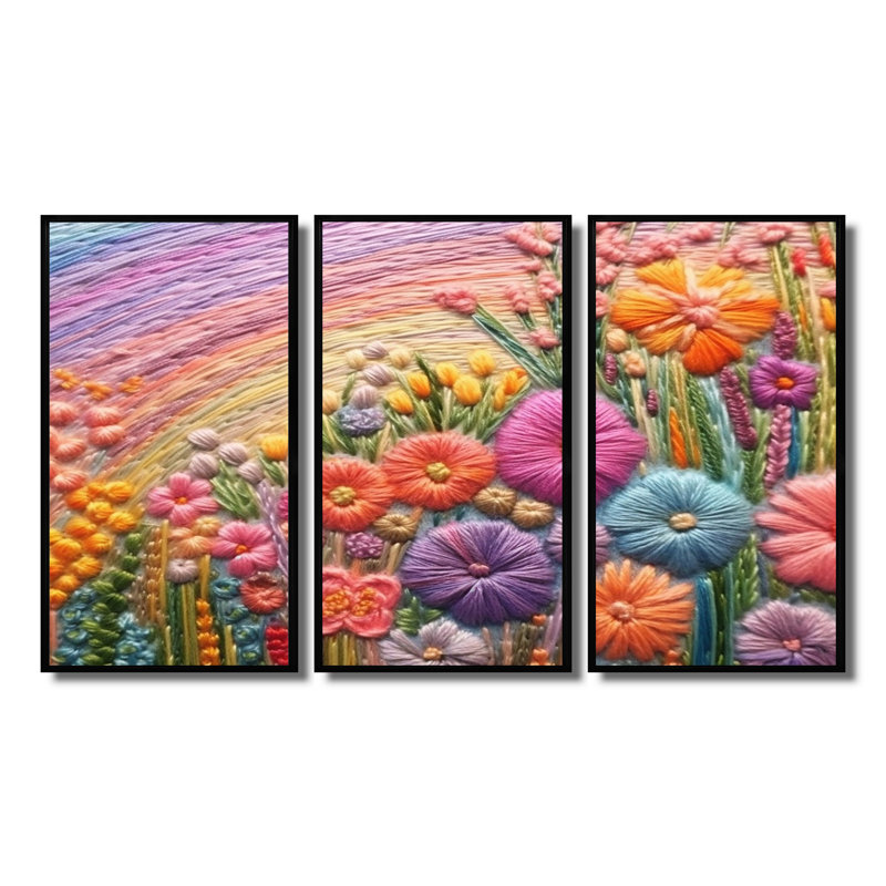 Nolann - Ensemble d'art mural fleurs sauvages, Cadre flottant noir, H 32 po x l 48 po x P 1 po