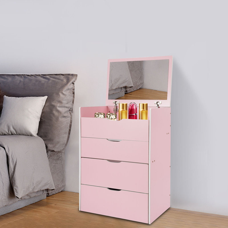 Petit meuble-lavabo avec miroir et 3 tiroirs, Blanc