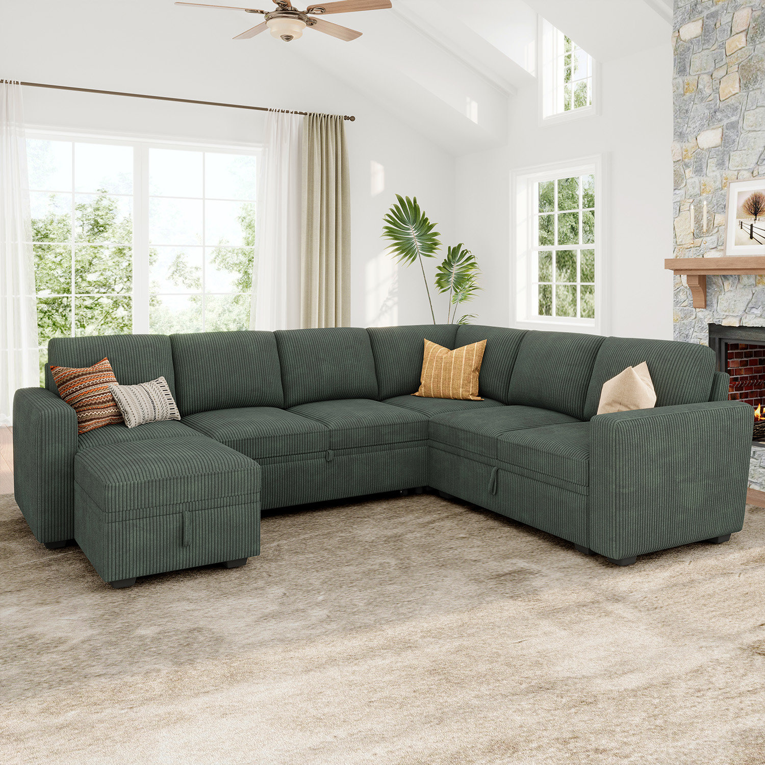 Latitude Run Corduroy Sleeper Sectional Sofa Bed