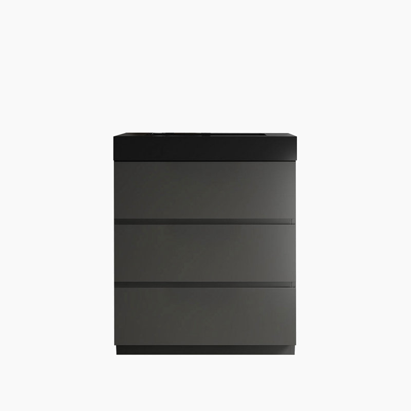 Munasar 29.9'' Single Bathroom Vanity with Solid Surface Top, Black
