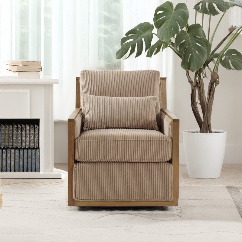 Fauteuil d'appoint pivotant en velours côtelé, Velours côtelé chameau