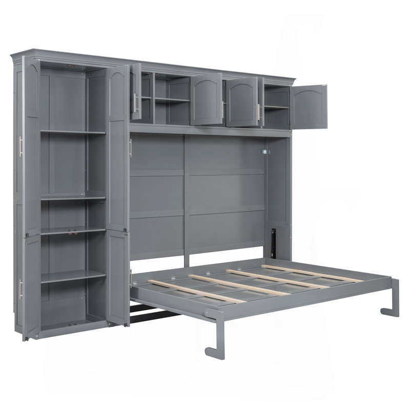 Grand lit escamotable mural avec armoires, gris, Gris