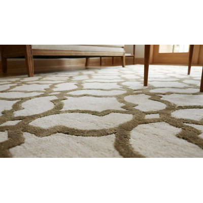 Tapis en laine touffeté à la main Marla, élégant tapis ivoire pour le salon, la chambre à coucher, le bureau et la maison, design élégant et durable