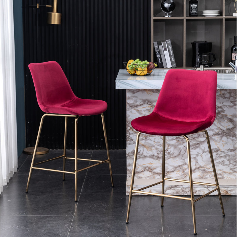 2 pièces tabouret de comptoir en velours rouge 26,50 po