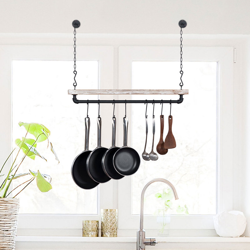 Metal/Solid Wood Rectangle Hanging Pot Rack