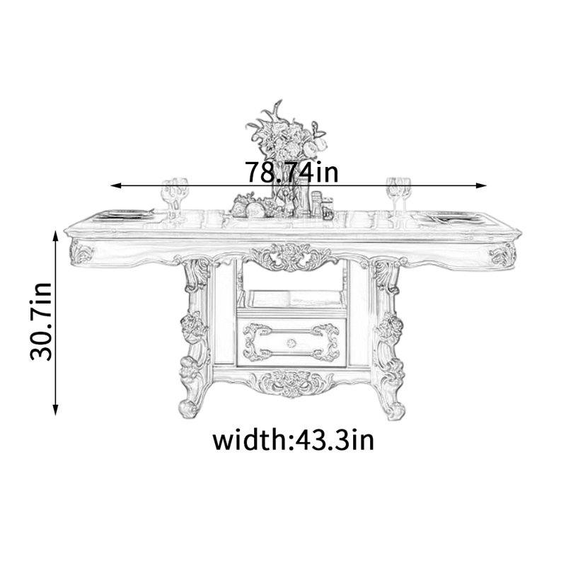 Table de salle à manger Golden Retro, H 30,7 po x L 78,74 po x l 43,3 po