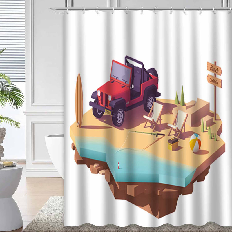 Rideau de douche avec 12 crochets Road Beach Surfing, L 72 po x l 78 po