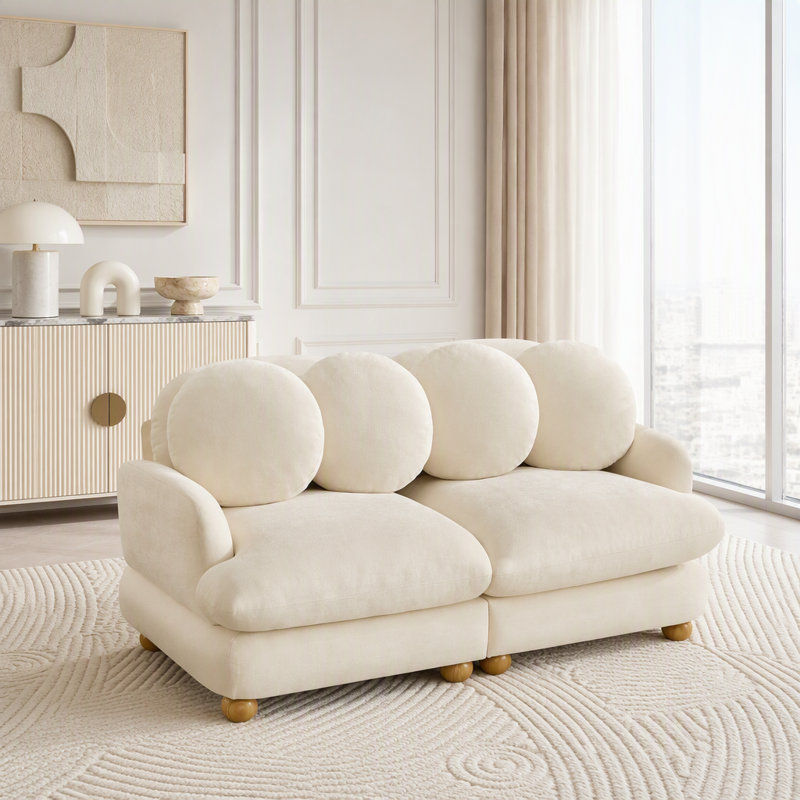Canapé modulaire modulaire avec revêtement en chenille, Chenille beige