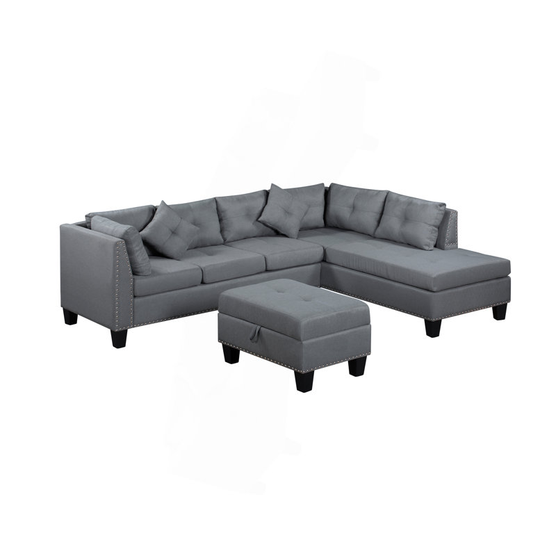 104.5" Upholstered Sofa,Chaise & Ottoman , Gray