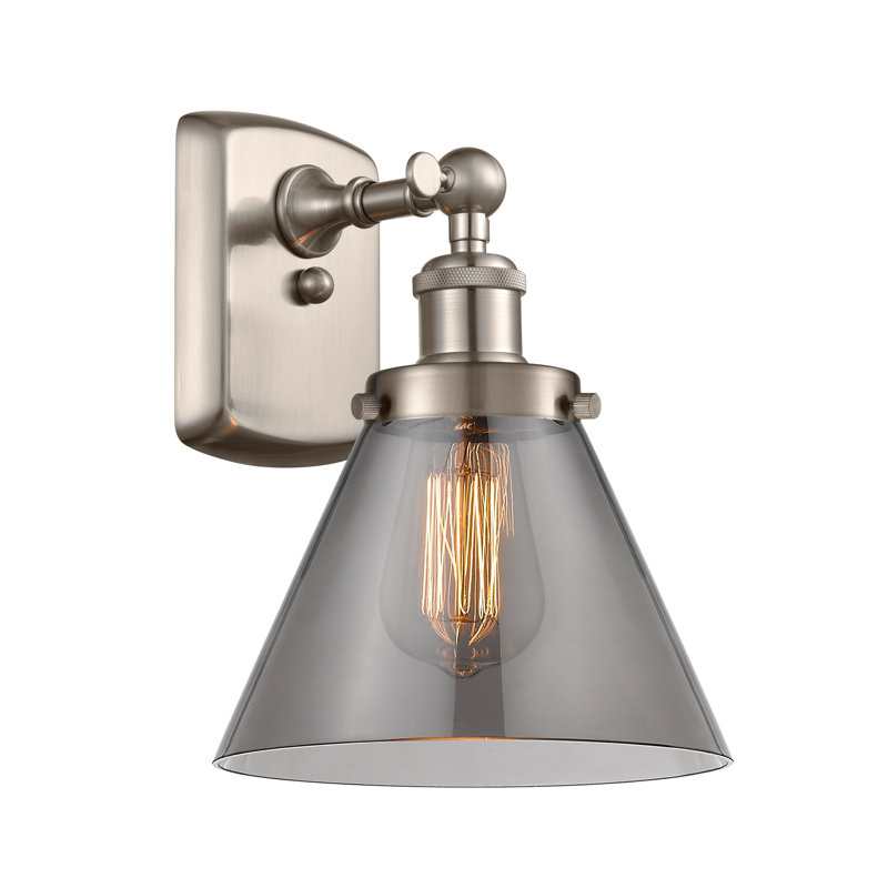 Applique murale 1 lumière 8 po Ballston Urban Cone, Plaqué couleur fumée, Nickel satiné brossé, Incandescent