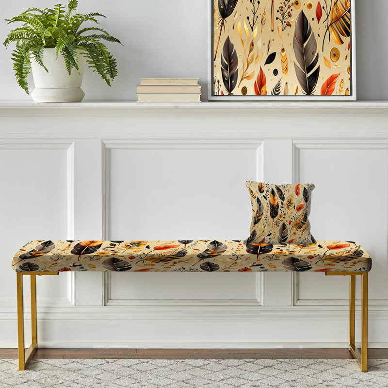 Banc rembourré or, Motif artistique nomade bohème tons de terre II