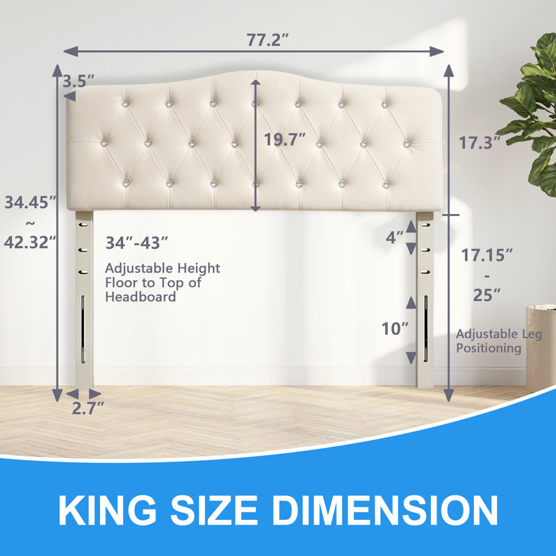 Tête de lit classique en lin capitonné à boutons de diamant, tête de lit en bois massif robuste et durable, tête de lit en tissu à hauteur réglable, tête de lit moderne capitonnée