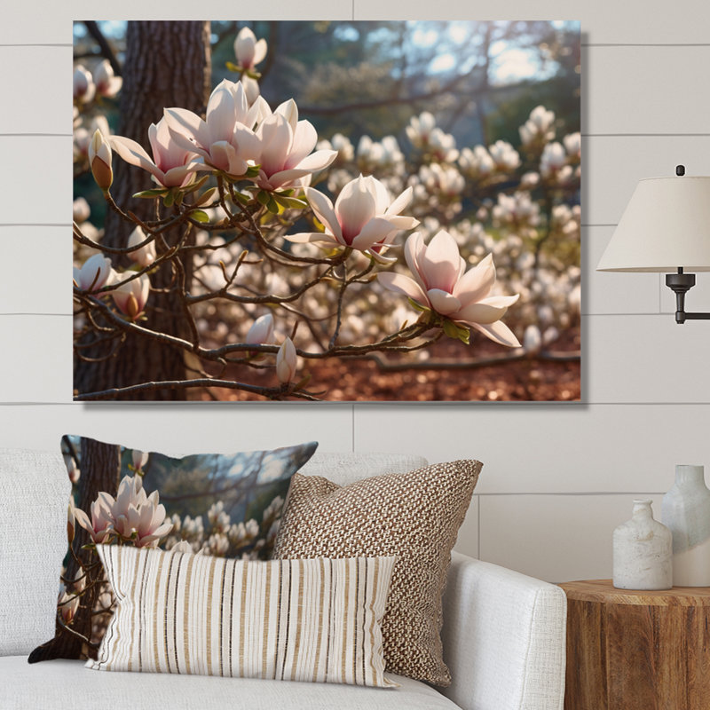 "White Pink Magnolias Landscape III", reproduction d'art sur toile, H 34 po x l 44 po x P 1,5 po, Toile tendue