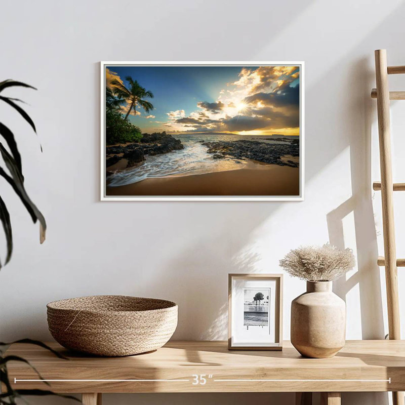 Makena Cove, ciel coucher de soleil, 19 po x 13 po, Cadre flottant blanc
