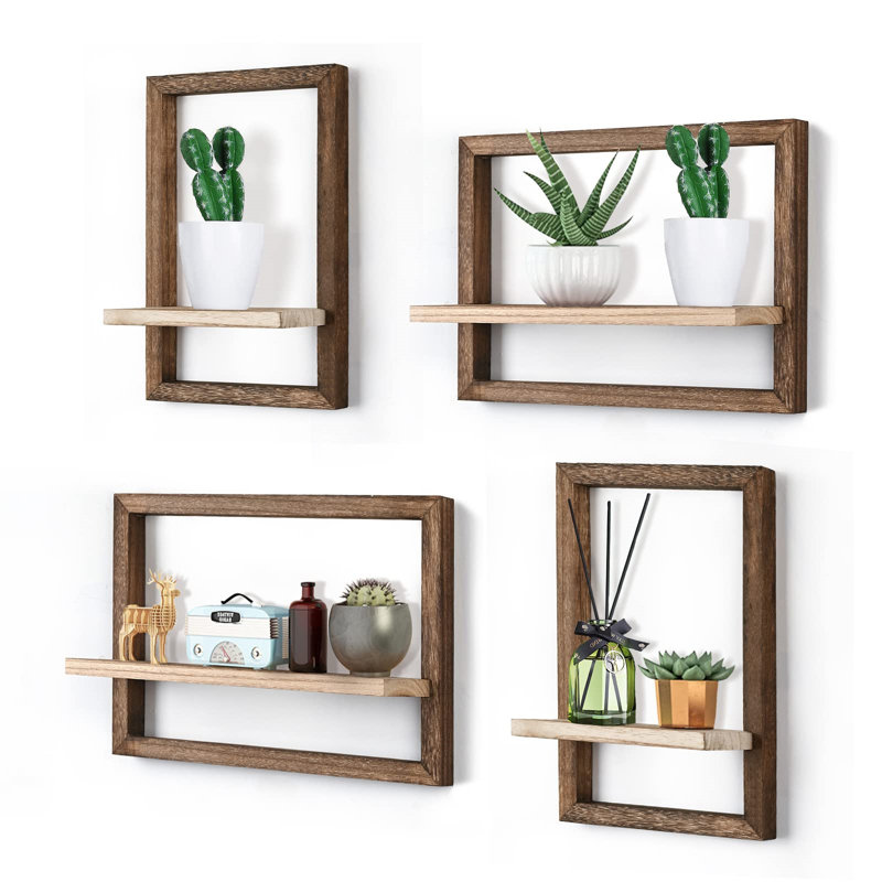 Set of 4 Floating Shelves Stylish Wall Storage Solution, Brown