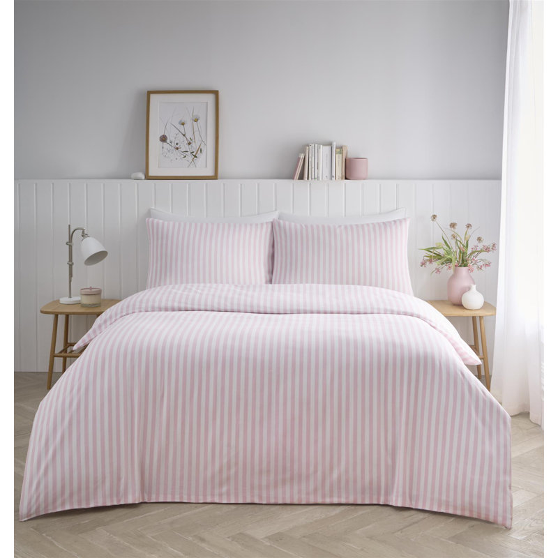 Cotton Blend Striped Duvet Cover Set, Super King, Pink