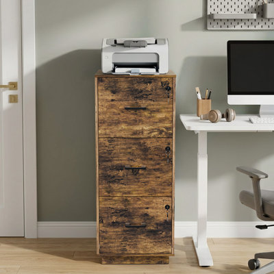 Wooden 3 Drawers File Cabinet With Lock 38.58"H