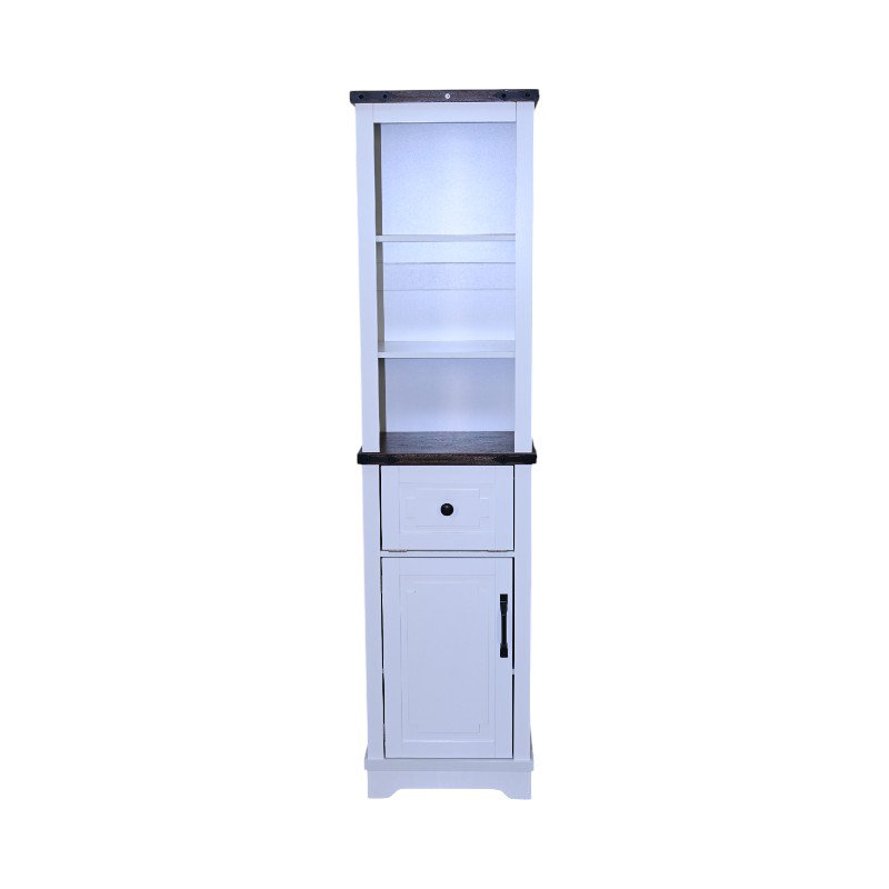 Tall Narrow Storage Cabinet with Adjustable Shelves & Drawer, Farmhouse Bathroom & Living Room Linen Tower