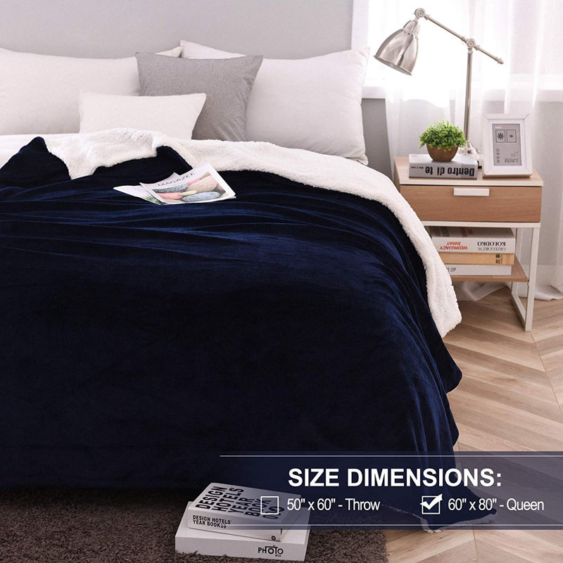 Couverture en peluche Jerad, l 80 po x L 60 po, Bleu marine