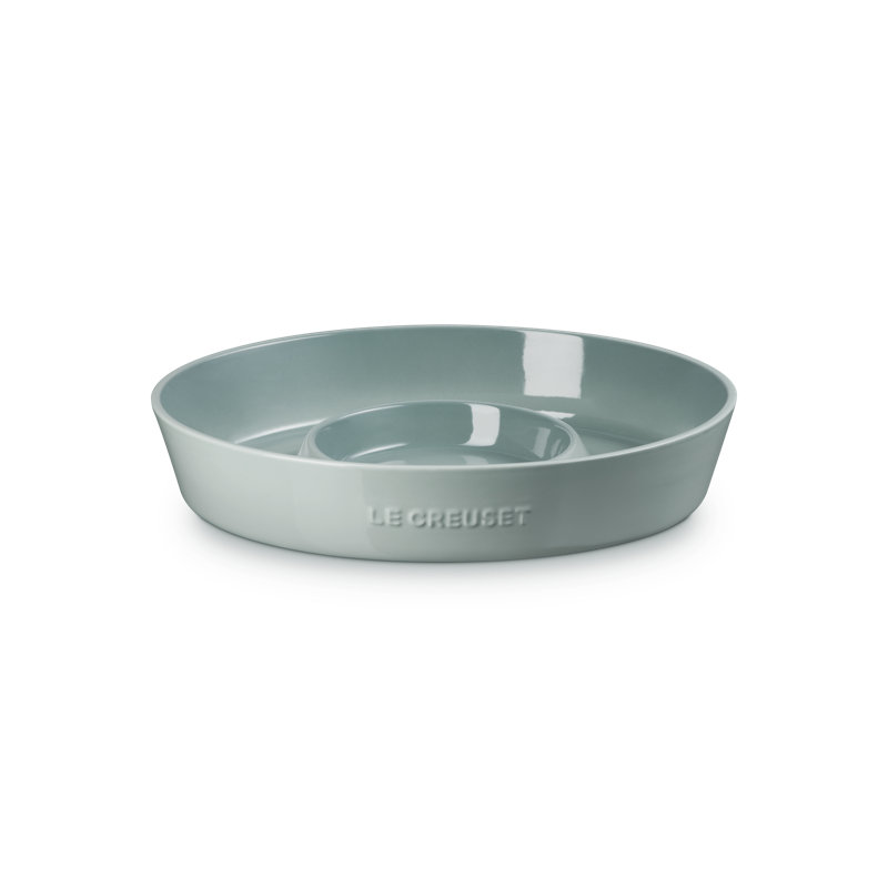 Le Creuset Stoneware Oval Chip And Dip Platter 13 In White, Green