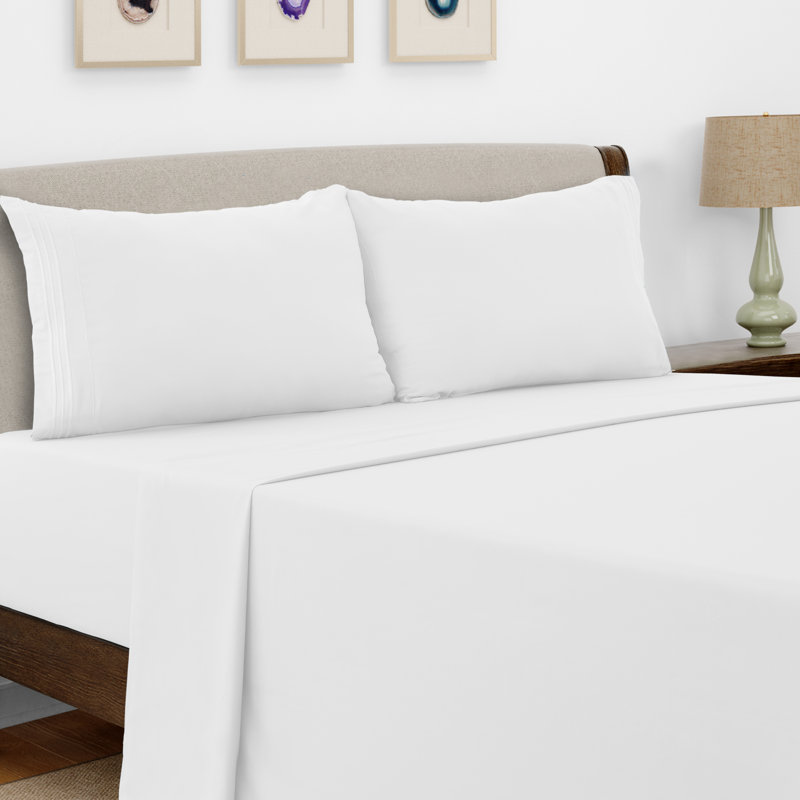 Lux Decor 4-Piece Ultra Soft Microfiber Sheet Set Deep Pocket Fitted Sheet, Wrinkle-Resistant & Easy Care Bedding, White
