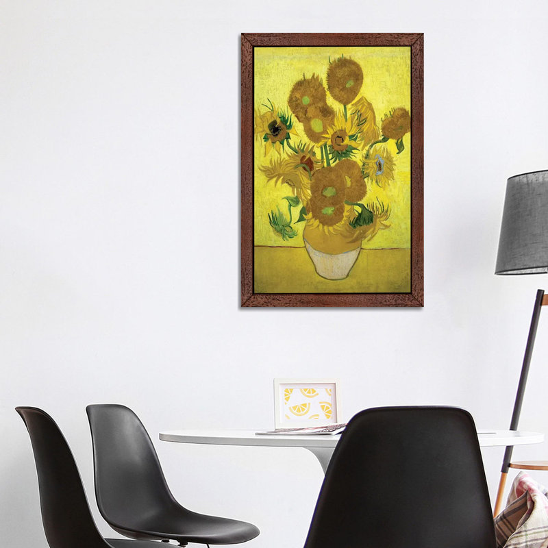 Sunflowers (Repetition Of The Fourth Version), 1889 by Vincent Van Gogh - Floater Frame Painting on Canvas, Brown Framed
