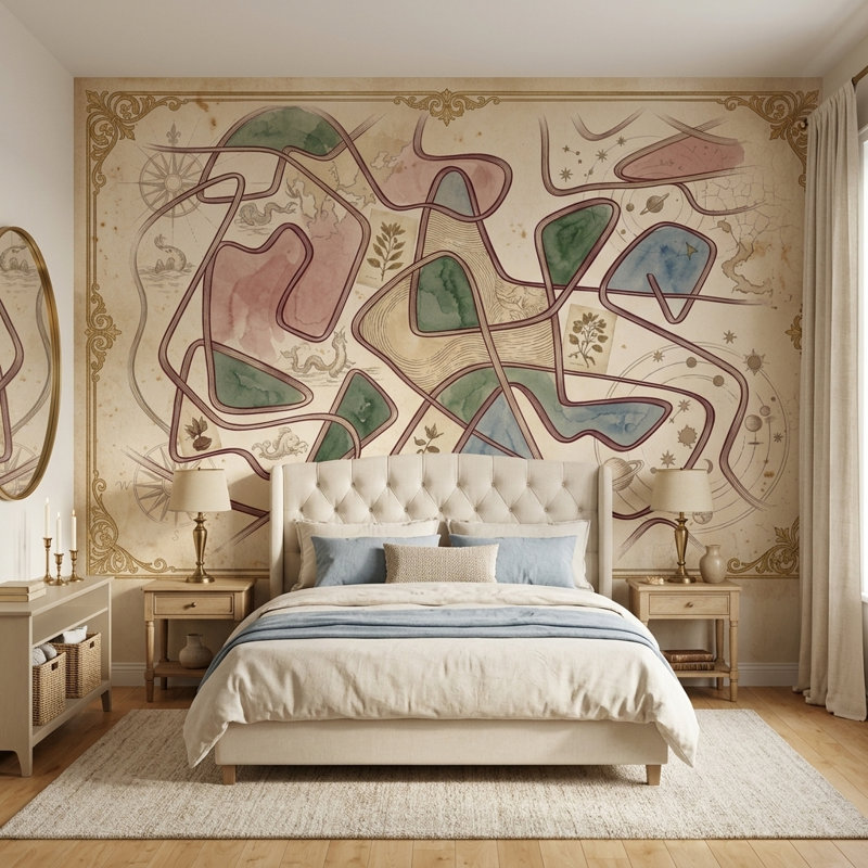 Muted Green Wallpaper Vintage Removable Celestial Wall Decor, 200"x120", Textured Non-Pasted