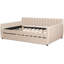 Lit double avec lit gigogne et sommier à lattes en bois, beige, confortable pour toute la famille, design élégant pour une chambre à coucher rénovée.
