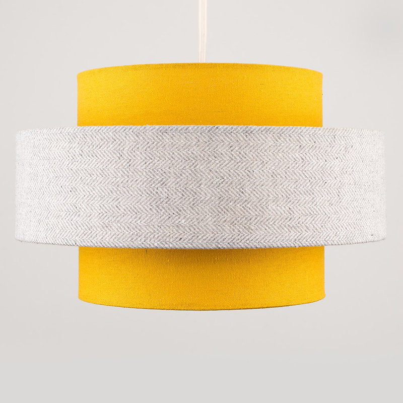 Nellie 19cm H Linen Drum Pendant Shade ( Clip On ), Mustard/Grey