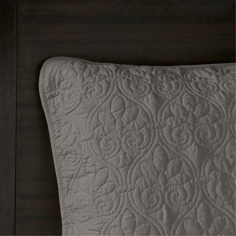 Reversible Bedspread Set, Queen Coverlet / Bedspread + 2 Shams, Dark Gray 