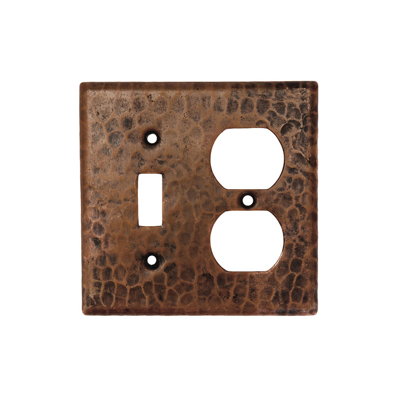 Copper Combination Switchplate, 2 Hole Outlet and Single Toggle Switch