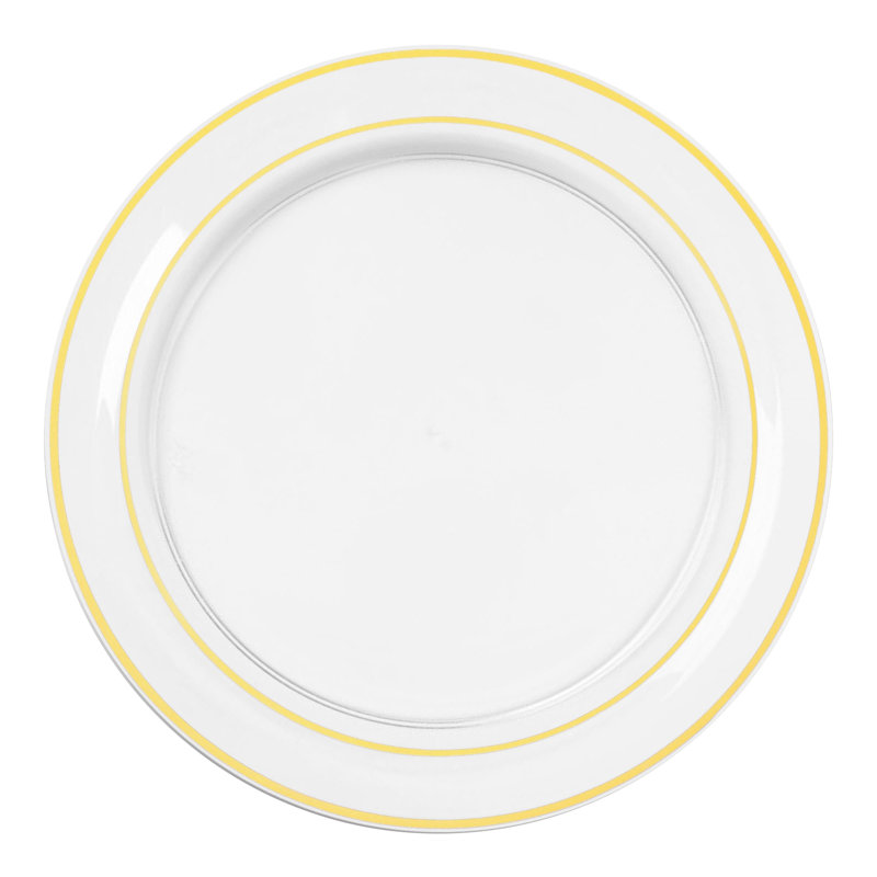 Assiettes à apéritif/salade en plastique transparent à bordure dorée (7,5 po) - 120 assiettes